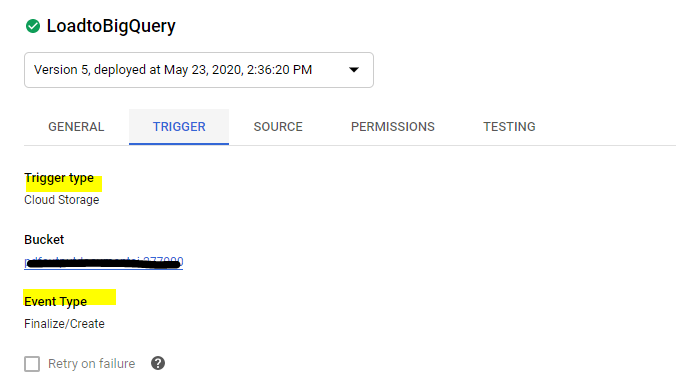 Using Google Cloud Function to save JSON payload from Google Storage Event to Google Bigquery